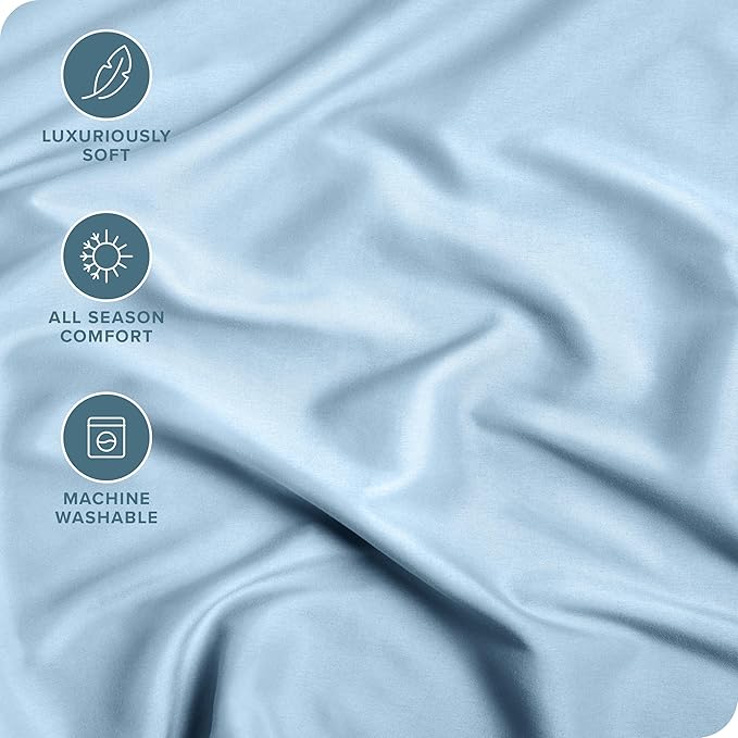 Bare Home Fitted Bottom Sheet Queen Size - Premium 1800 Microfiber - Ultra-Soft Hotel Luxury - Deep Pocket - Durable and Long Lasting - Fitted Sheet (Queen, Light Blue)