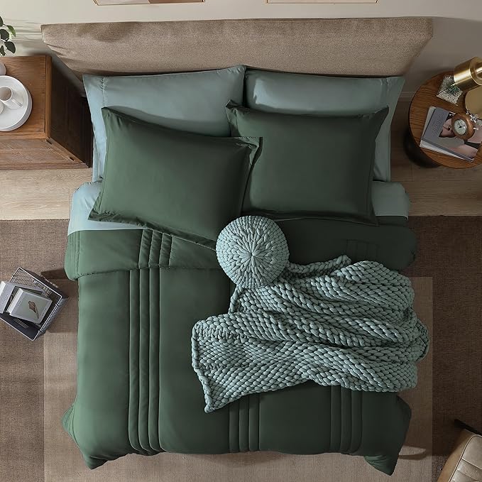 Monbix Full Comforter Set - 7 Pieces Deep Forest Bed in a Bag Full Size Bedding Sets with Comforters, All Seasons Comforter with Sheets, Pillowcases & Shams