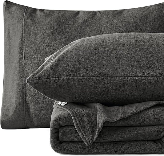 Love's cabin Fleece Twin Sheet Set - 3 Pcs Dark Grey Super Soft Plush Polar Fleece Bed Sheets Set with 16" Deep Pocket,Cozy Warmth for Cold Season(1 Flat Sheet,1 Fitted Sheet,1 Pillow Case)