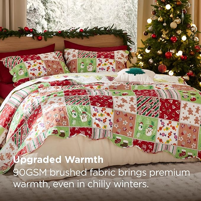 Bedsure Christmas Quilt King Size - Red Quilts for King Size Bed, Multicolor Patchwork Printed Pattern Christmas Bedding, Soft Lightweight Coverlet Bedspread (106"x96")