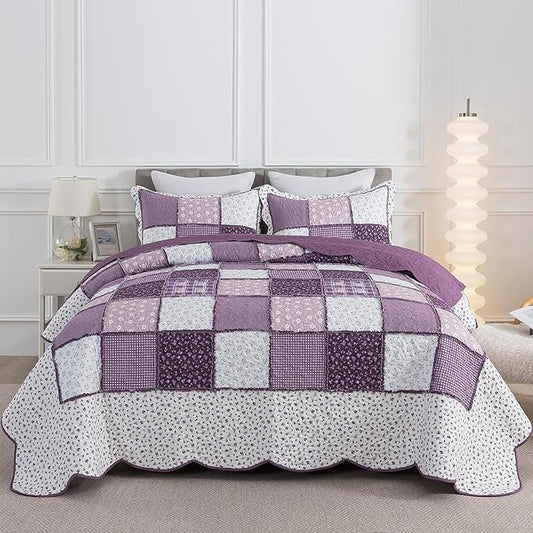 HoneiLife Queen Quilt Bedding Sets - Floral Quilt Bedding Sets 3-Piece 90x96, Reversible Bedspreads Patchwork Coverlet Nostalgic Bedding Set All Season Quilts