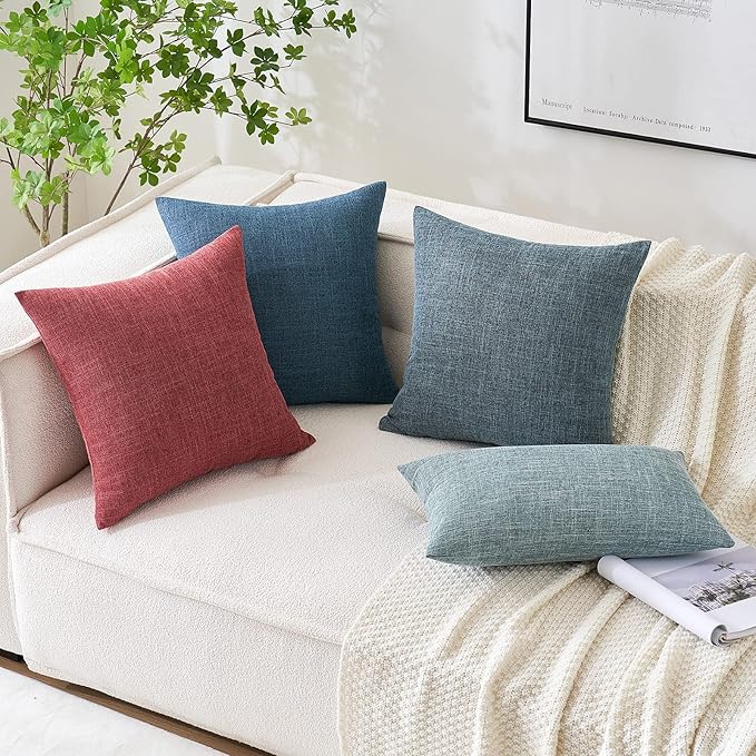 MIULEE Pack of 2 Decorative Linen Burlap Coastal Pillow Covers Farmhouse Accent Pillowcases for Sofa Car Couch Bedroom Living Room Decor 20x20 Inch Dusty Blue