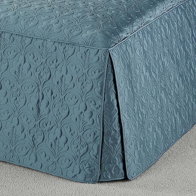 Cambridge Classic Luxury Bedding | Blue Shadow Solid Color Polyester Satin | Elaborate Damask Quilting | 5 Pc Bed Set: Twin Bedspread, Standard Sham, & 3 Decorative Pillows | Also Fits Twin XL Beds