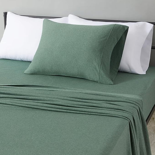 Amazon Basics 100% Cotton Jersey Bed Sheet Set, Twin, Olive (Melange), Solid