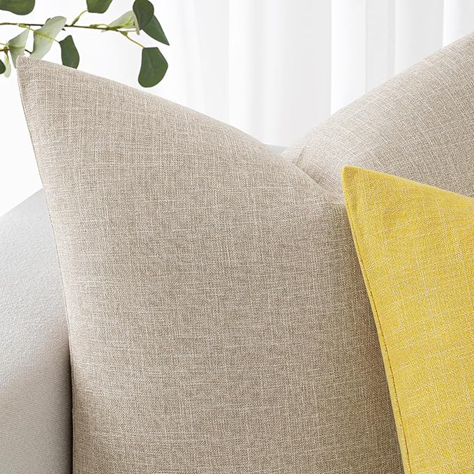 MIULEE Pack of 2 Decorative Linen Burlap Textured Pillow Covers Farmhouse Boho Accent Pillowcases Spring Home Decor for Couch Sofa Bedroom Living Room 16x16 Inch Taupe