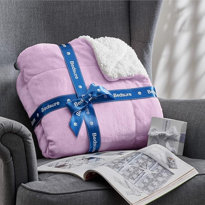 Bedsure GentleSoft Sherpa Fleece Blankets King Size for Bed, Non-Heated, Thick and Warm Throw for Girls and Women, Soft Fuzzy Plush King Blanket for Winter, Lilac, 108x90 Inches