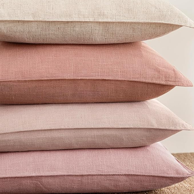 Foindtower Pack of 2, Decorative Linen Soild Throw Pillow Covers Soft Accent Cushion Euro Case Boho Farmhouse Pillowcase for Chair Couch Sofa Bedroom Living Room Home Decor 26 x 26 Inch Rose Pink