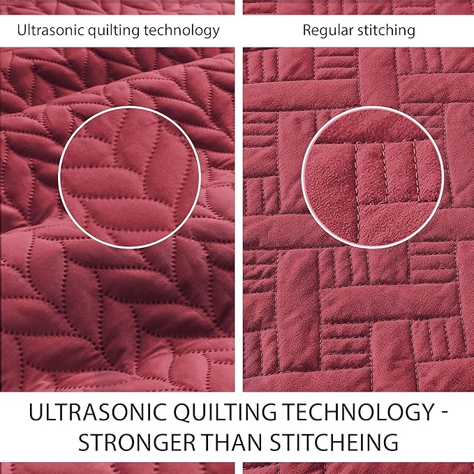 IR Imperial Rooms California King Quilt Bedding Set Size (118"x106") + 2 Pillow Shams (20" x 36"+ 2") - 3 Pcs All Season Reversible Microfiber Coverlet Embossed Quilt Bedspread (Burgundy)