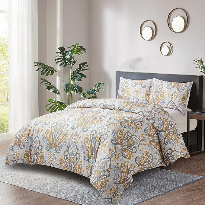Style Quarters Duvet Cover King-Yellow King Size Duvet Cover Set,3PCS Soft Lightweight Boho Bedding Sets,100% Washed Microfiber Duvet Cover with Zipper Closure and Corner Ties for All Season