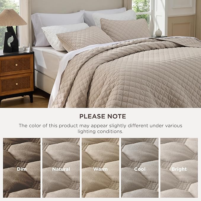 Bedsure Quilts King Size - Lightweight Bedspreads King Size with Classic Honeycomb Quilting, Soft Quilt Bedding Set, Taupe Comforter Set Coverlet for All Seasons with 2 Pillow Shams (106" x 96")