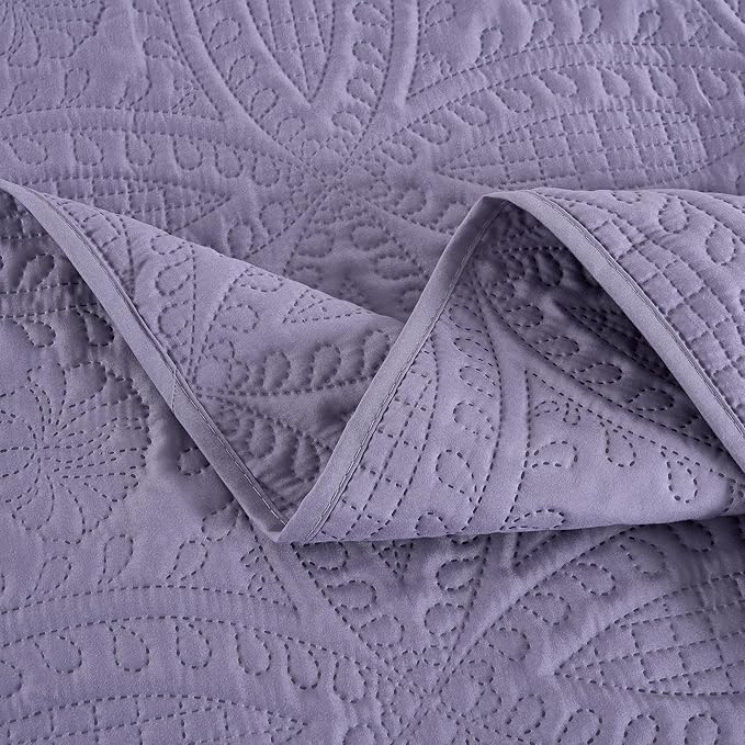 Chezmoi Collection Austin King Oversized Bedspread Set, 3-Piece Pinsonic Quilted Lightweight Microfiber Bedspread Coverlet, Dusty Purple