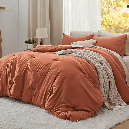 Bedsure King Comforter Set, Orange Soft Prewashed Bedding for All Seasons, 3 Pieces GentleSoft™ Bed Set, 1 Lightweight Comforter (104"x90") and 2 Pillowcases (20"x36")