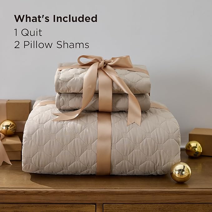 Bedsure Quilts King Size - Lightweight Bedspreads King Size with Classic Honeycomb Quilting, Soft Quilt Bedding Set, Taupe Comforter Set Coverlet for All Seasons with 2 Pillow Shams (106" x 96")