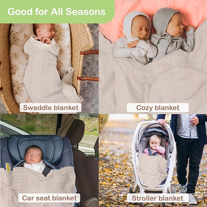 Organic Cotton Knit Baby Blanket 31.5 X 43.3 Inches Soft and Breathable Baby Blanket for Boys and Girls Perfect Swaddle Blanket and Baby Blankets Neutral for Infants Toddlers All Seasons