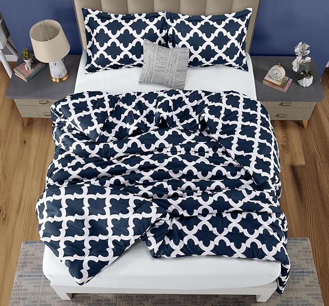 Printed Comforter Set (Queen, Navy) with 2 Pillow Shams - Luxurious Soft Brushed Microfiber - Goose Down Alternative Comforter by Utopia Bedding