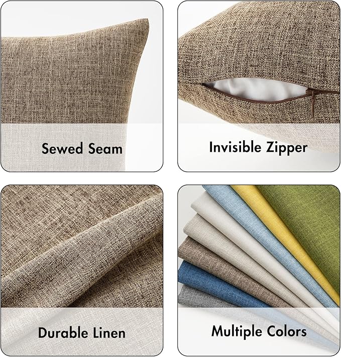 MIULEE Pack of 2 Decorative Linen Burlap Pillow Covers Farmhouse Boho Accent Pillowcases for Sofa Car Couch Bedroom Living Room Decor 12x20 Inch Brown