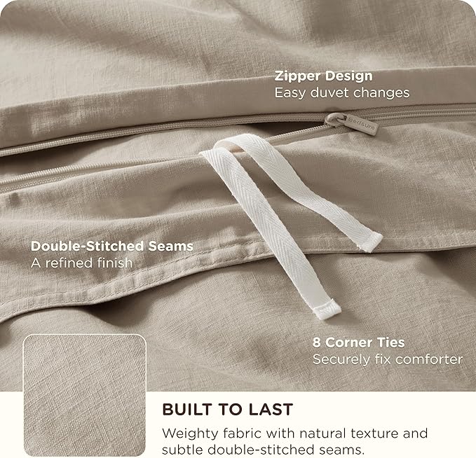 Bedsure Cotton Duvet Cover Twin - Luxury Slub Weave 100% Cotton Duvet Cover with a Linen Like Textured, Easy Change Durable Bedding, Tannish Linen Grey, 68" x 90"