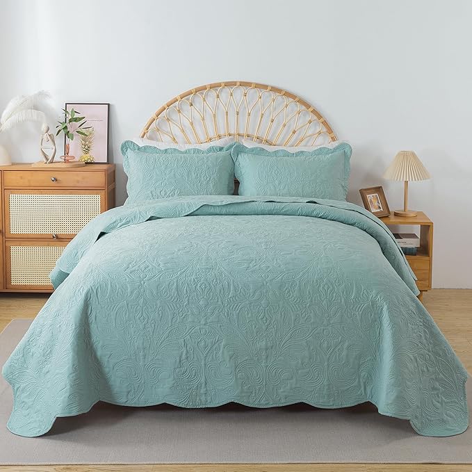 HoneiLife King Quilt Bedding Set - 3 Piece Microfiber Quilt Sets Lightweight Bedspreads Reversible Coverlets Retro Bed Cover Quilt King Size All Season Quilts-Sage Green