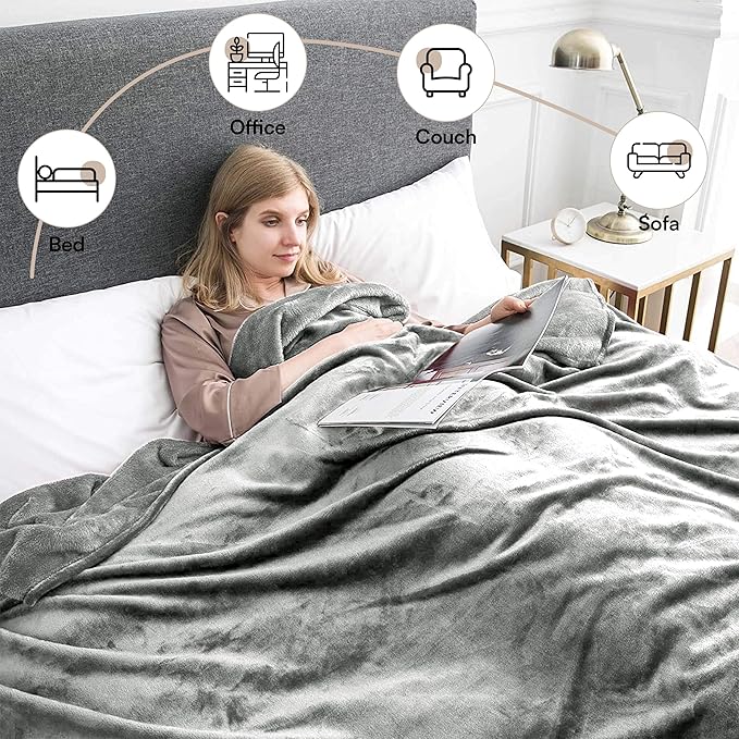 MOONLIGHT20015 Fleece Throw Blanket Super Soft Cozy for Couch, Sofa and Camping Lightweight 400 GSM Luxury Fluffy Microfiber Bed Blankets 50 x 60 Inches (Throw/Travel, Silver)