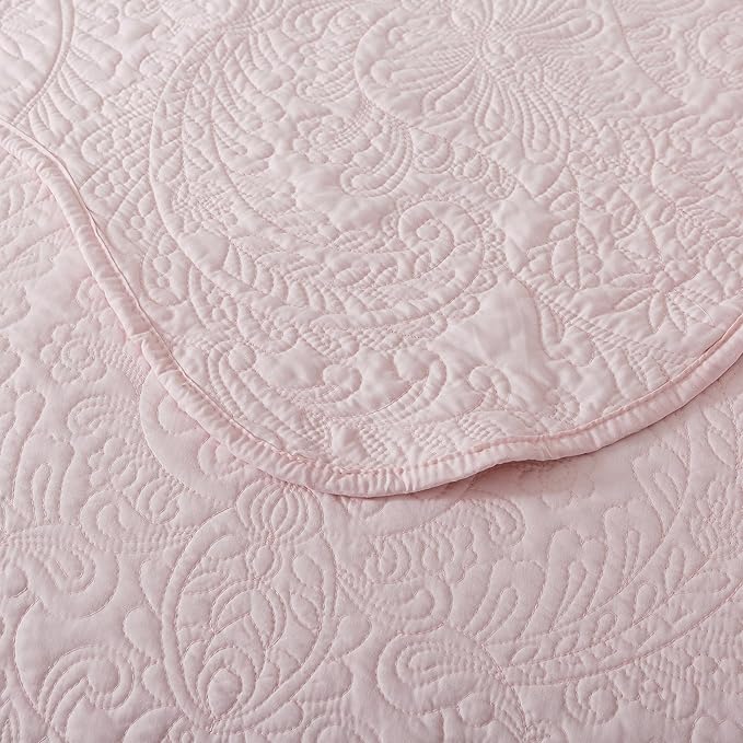 HoneiLife Queen Size Quilt Sets - 3 Piece Queen Quilt Bedding Set Microfiber Quilt Set Lightweight Bedspreads Reversible Coverlets Retro Bed Cover Floral Bedding Set All Season Quilts-Light Pink