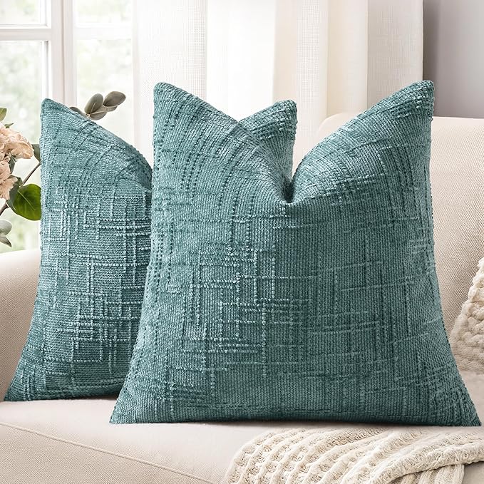 decorUhome Spring Teal Chenille Euro Sham Throw Pillow Covers 22x22 Set of 2 Textured Soft Cozy Slubby Couch Pillow Covers Modern Farmhouse Boho Decorative Pillow Cases for Bed Sofa Living Room