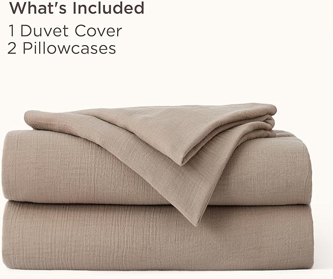 Bedsure Muslin Duvet Cover Queen Size - Cotton Blend Rayon Derived from Bamboo, Cooling Duvet Covet for Hot Sleepers - Ultra-Soft & Breathable Bedding Set for All Seasons(Khaki, 90"x90")