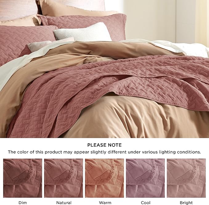 Bedsure Quilts Queen Size - Lightweight Bedspreads Queen Size with Basket Weave Pattern, Soft Quilt Bedding, Grayish Pink Comforter Coverlet for All Seasons (90" x 96")