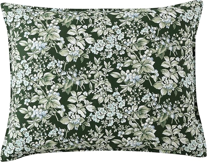 Laura Ashley - King Comforter Set, Soft & Reversible Cotton Bedding, Medium Weight 7 Piece Bed Set with Matching Pillowcases, Euro Shams & Bonus Throw Pillow Covers (Bramble Floral Green)