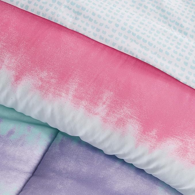 dream FACTORY Tie Dye Stripe 5-Piece Microfiber Bag Comforter Bedding Set Super Soft-Twin, Purple Multi,2D871601MU