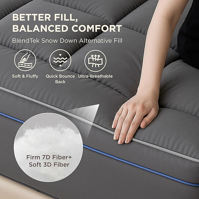 Bedsure King Mattress Topper - Pillow Top Mattress Pad Cover with Deep Pocket Fits up to 21 Inches, Plush Soft Bed Topper for Back Pain Relief, Overfilled with Down Alternative Filling, Grey