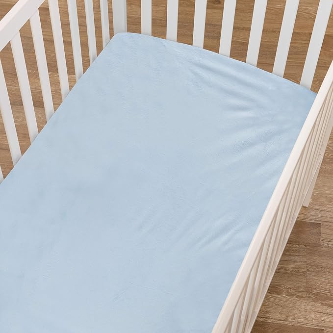 American Baby Company Heavenly Soft Chenille Fitted Crib Sheet 28" x 52", Warm and Cozy Neutral Chenille Sheet, Blue, for Boys and Girls, Fits Crib and Toddler Bed mattresses