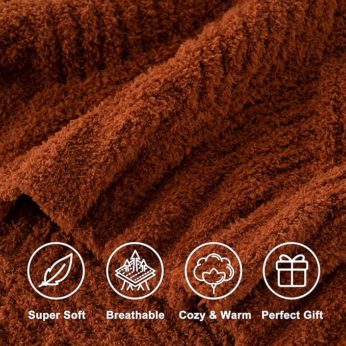Battilo Fall Decor Caramel Diamond Knit Throw Blanket for Couch and Bed, Soft Textured Chenille Rust Orange Blanket, Cozy Lightweight Decorative Blanket for Sofa, 50"x60"