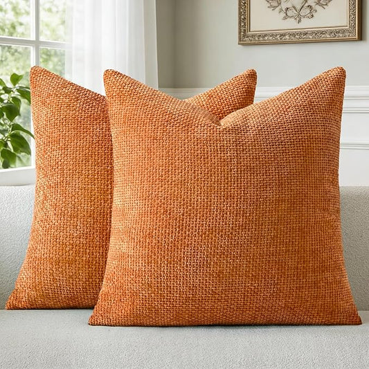 a moment Fall Orange Chenille Throw Pillow Covers 24x24 Inch Pack of 2 Modern Decorative Throw Pillow Cases Farmhouse Cross Covers Home Decor for Sofa Bedroom Living Room