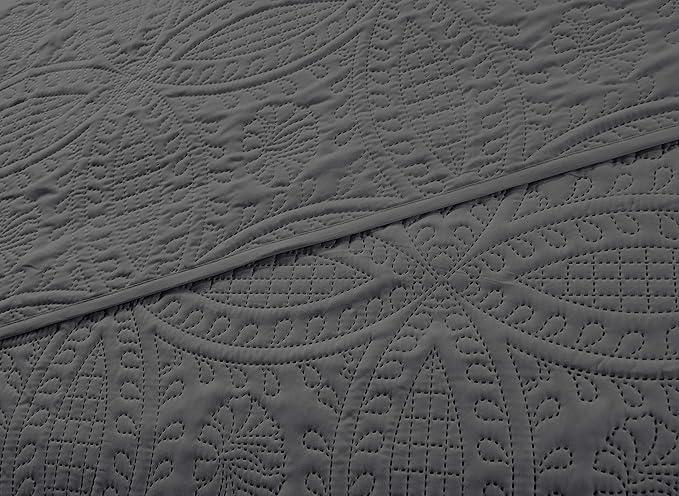 Chezmoi Collection Austin 3-Piece Oversized Bedspread Coverlet Set (King, Charcoal) (Pack of 6)