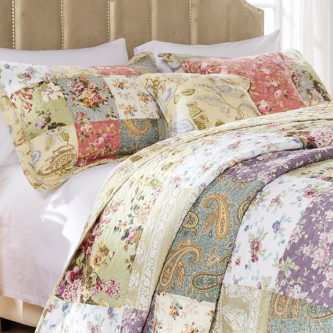 Greenland Home Blooming Prairie Cotton Patchwork Quilt Set, 4-Piece Twin, Multicolor
