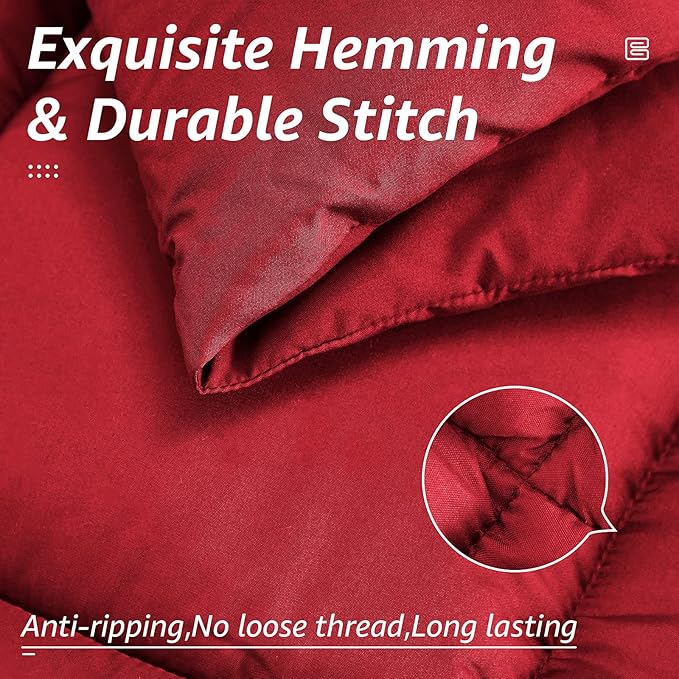 HYLEORY All Season Full Size Bed Comforter - Cooling Down Alternative Quilted Duvet Insert with Corner Tabs - Winter Warm - Machine Washable - Red