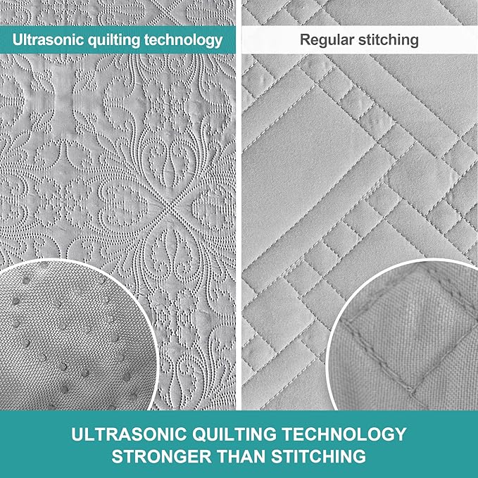 Hansleep Grey Quilt California King Size - Baroque Ultrasonic Summer Bedspread California King, Soft Lightweight Coverlet Bedding Set, 3 Pieces (1 Quilt, 2 Pillow Shams)