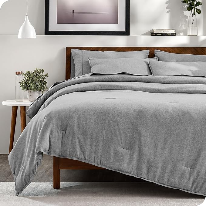 Bare Home Bed-in-A-Bag 7 Piece Comforter & Sheet Set - Queen - Goose Down Alternative - Ultra-Soft 1800 Premium Bedding Set - Cationic (Queen, Heathered Charcoal)