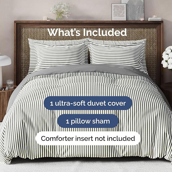 Duvet Cover Twin/Twin XL Size - Extra Soft Twin/Twin XL Size Duvet Cover - Lightweight, Breathable & Cozy w/ Zipper Closures and Ties - 68" x 90" Inches - (Grey Stripes 2) Comforter Not Included