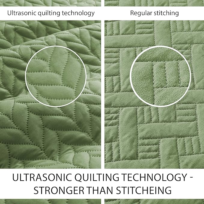 IR Imperial Rooms California King Quilt Bedding Set Size (118"x106") + 2 Pillow Shams (20" x 36"+ 2") - 3 Pcs All Season Reversible Microfiber Coverlet Embossed Quilt Bedspread (Olive Green)