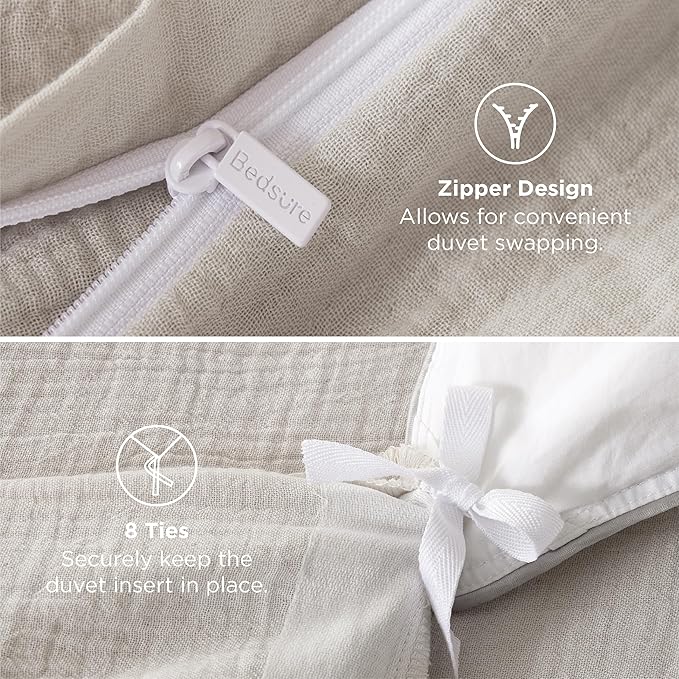Bedsure Muslin Duvet Cover King Size - Cotton Blend Rayon Derived from Bamboo, Cooling Duvet Covet for Hot Sleepers - Ultra-Soft & Breathable Bedding Set for All Seasons(Linen, 104"x90")