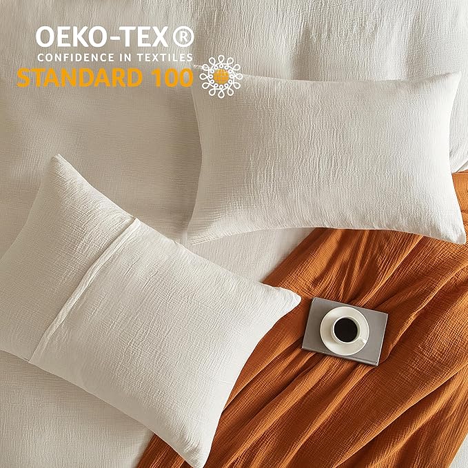 SE SOFTEXLY Muslin Duvet Cover California King Size, 100% Washed Cotton Duvet Cover Set, Ultra Soft Comforter Cover Linen Like, 3 Pieces Gauze Duvet Cover with 2 Pillowcases, 98"x104", White