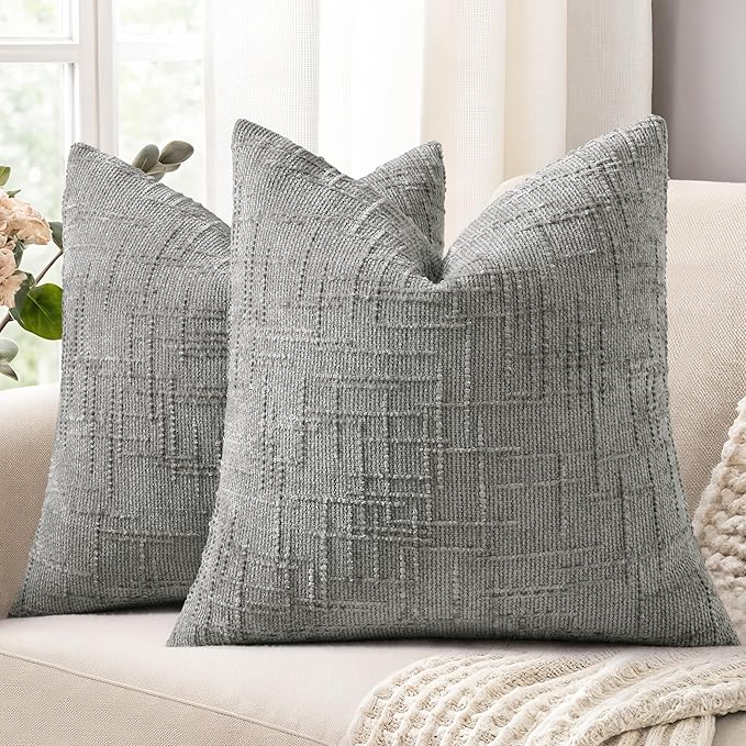 decorUhome Spring Neutral Grey Chenille Throw Pillow Covers 20x20 Set of 2 Textured Soft Cozy Slubby Couch Pillow Covers Modern Farmhouse Boho Decorative Pillow Cases for Bed Sofa Living Room