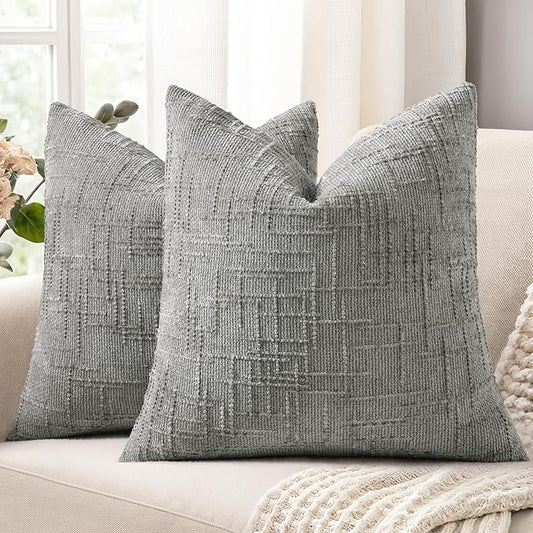 decorUhome Spring Neutral Grey Chenille Throw Pillow Covers 20x20 Set of 2 Textured Soft Cozy Slubby Couch Pillow Covers Modern Farmhouse Boho Decorative Pillow Cases for Bed Sofa Living Room