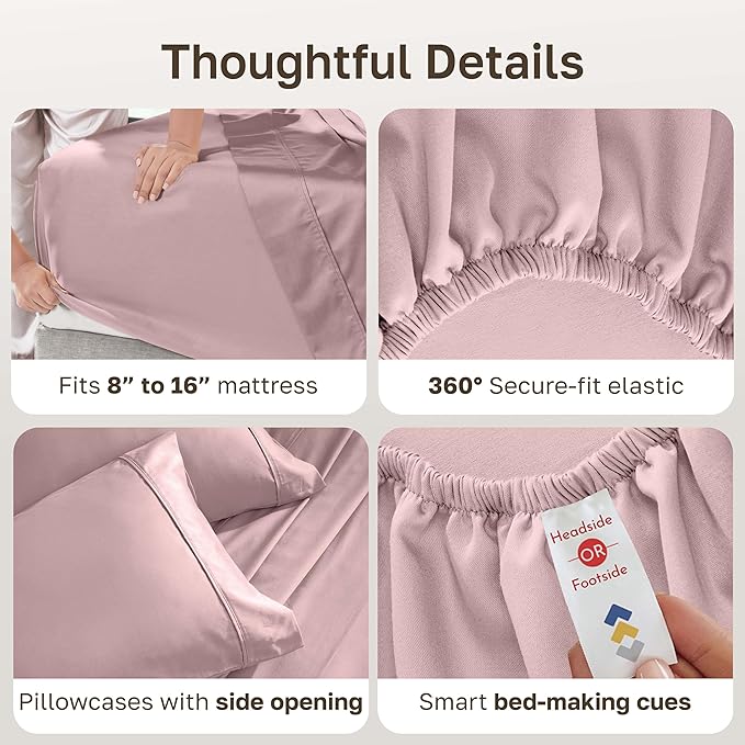 California Design Den Full Sheet Set Cotton - 400 Thread Count Sateen, Natural 100% Cotton Bedding Sheets & Pillowcases, Deep Pockets with All Around Elastic, Soft, Durable - Mauve