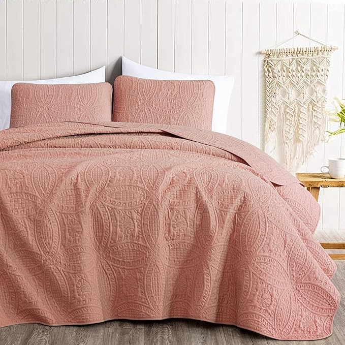 Chezmoi Collection Austin 3-Piece Oversized Bedspread Coverlet Set (King, Salmon)