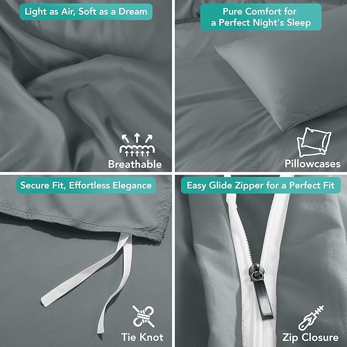 Utopia Bedding Duvet Cover Set with Pillowcases - 3 Pieces Bedding Duvet Cover with Zipper Closure - 1 Duvet Cover with 2 Pillowcases - Soft Brushed Microfiber (Full, Grey)