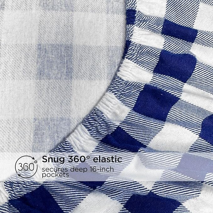 Briarwood Home® Printed Flannel Sheet Set, 100% Natural Cotton, Soft, Warm & Deep Pocket, Advanced Nano-Tech Making it Resistance to Pilling; Brushed 6 Times for Softness (Buffalo Navy Blue, Twin)