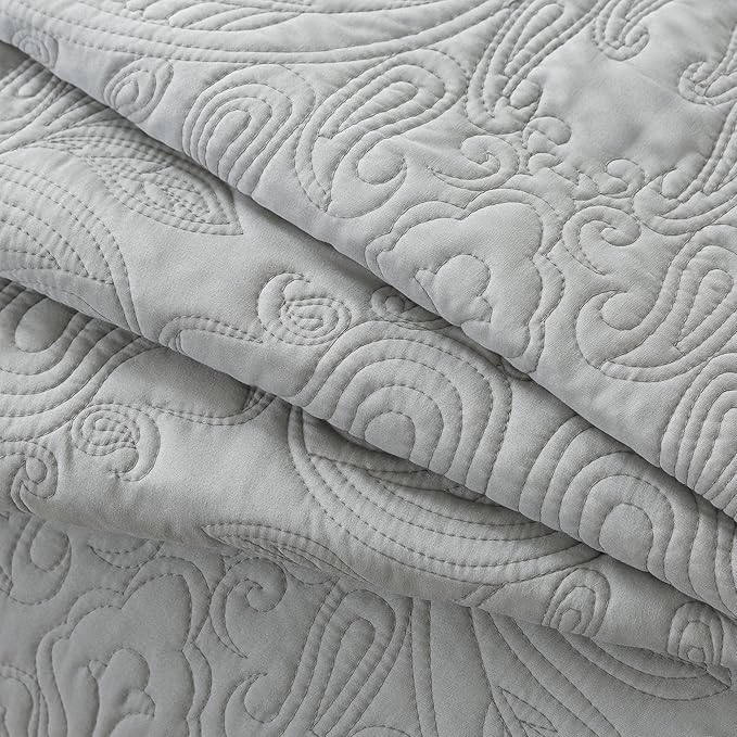 HoneiLife King Quilt Bedding Set - 3 Piece Microfiber Quilt Sets Lightweight Bedspreads Reversible Coverlets Retro Bed Cover Quilt King Size All Season Quilts-Light Grey