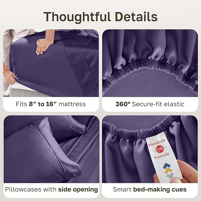 California Design Den Full Size Bed Sheets Set - Soft 400 Thread Count Sateen, Natural 100% Cotton Sheets with Deep Pockets, Breathable, and Durable Bedding Set - Purple